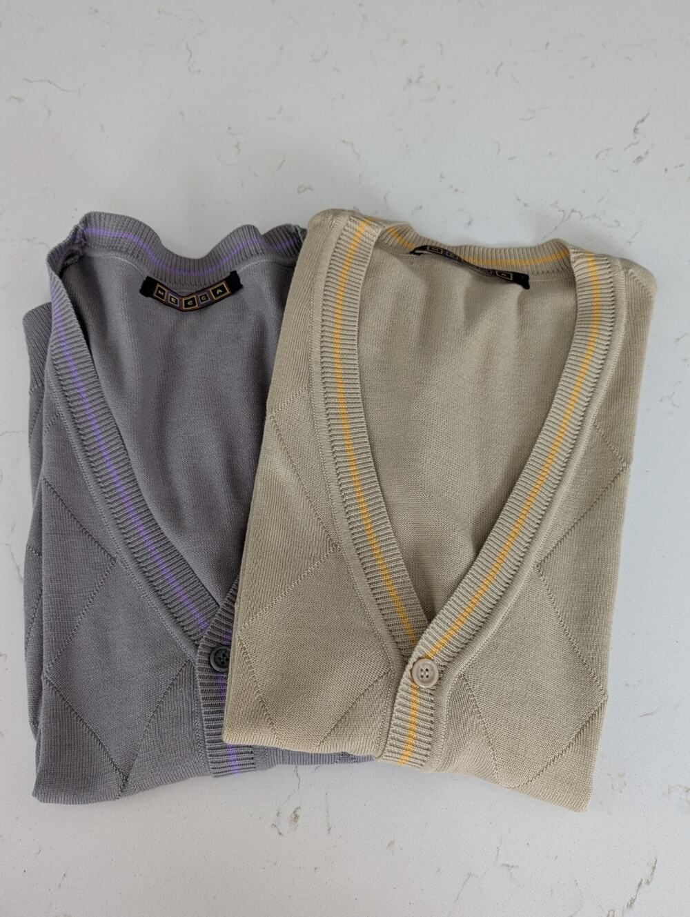 Mecca Men's Small Argyle Button Sweater Vest Lot Of 2 Beige Gray Golf Italian